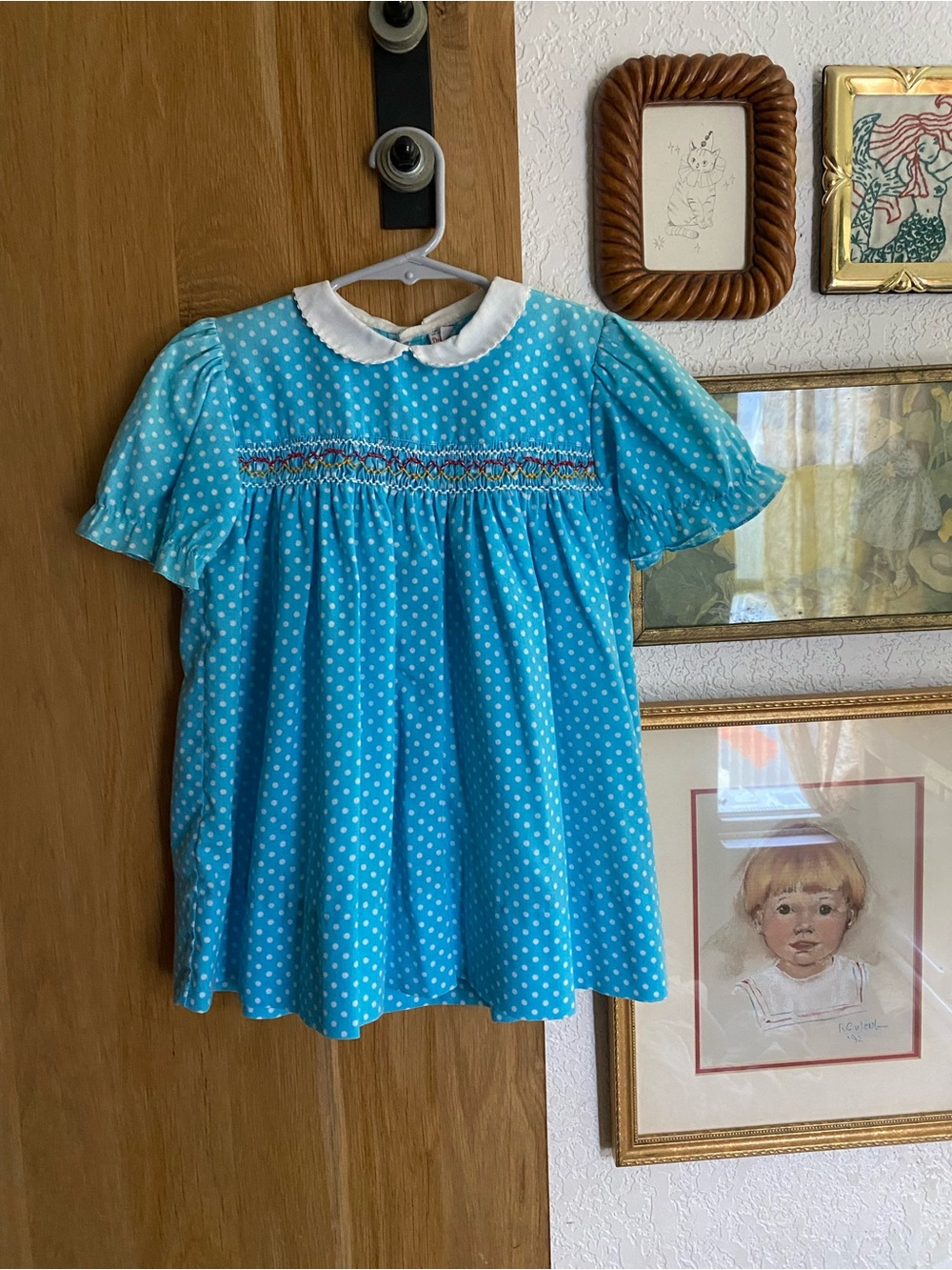 Girls' Polka Dot Smocked Dress Top with White Peter Pan Collar